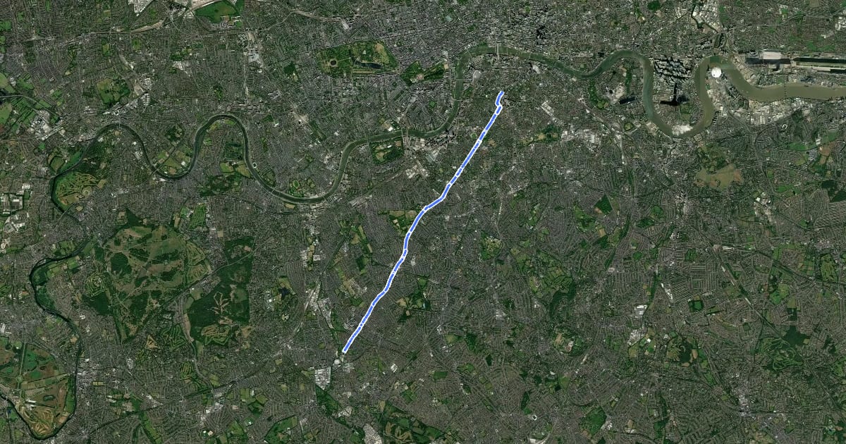 Маршрут Cycle Superhighway 7 на спутниковом снимке