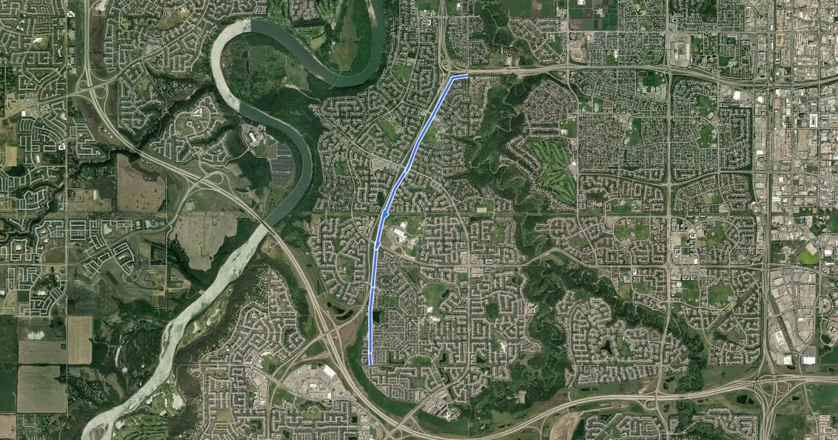 Маршрут Cycle: Terwillegar Multiuse Pathway Cycle Route на спутниковом снимке