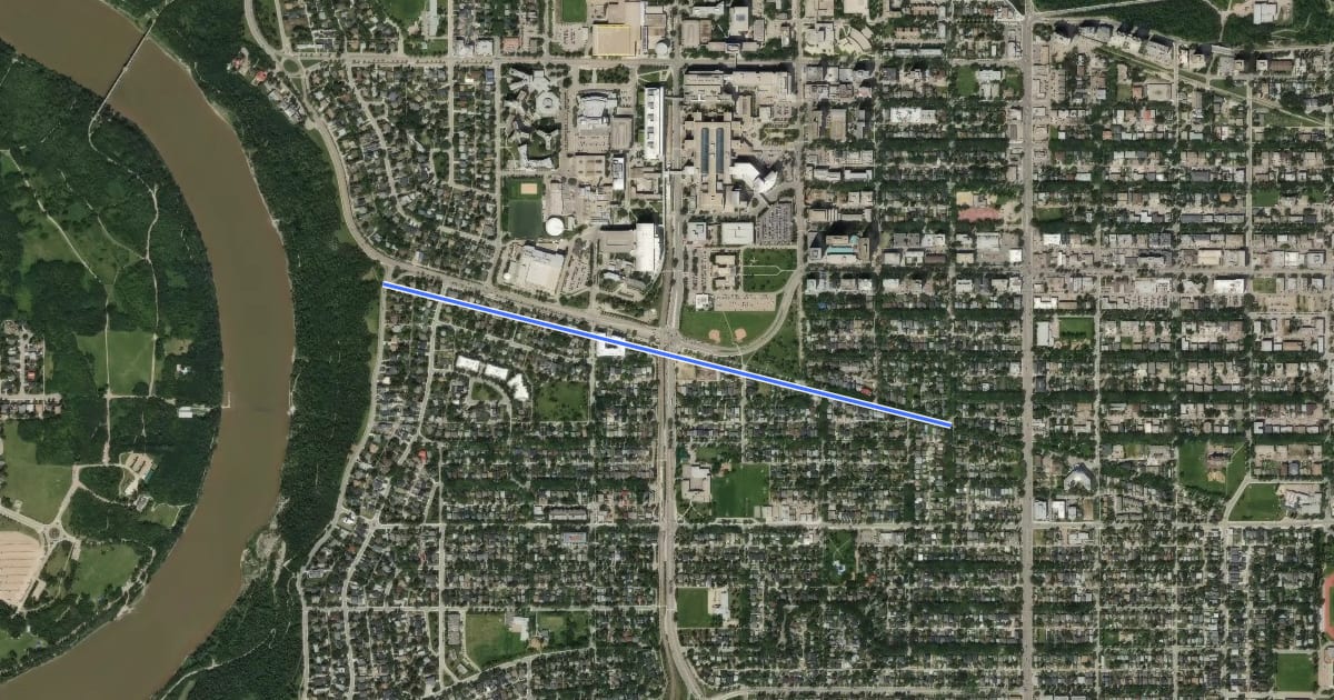 Маршрут Cycle: University Ave Shared Lane Bike Route на спутниковом снимке