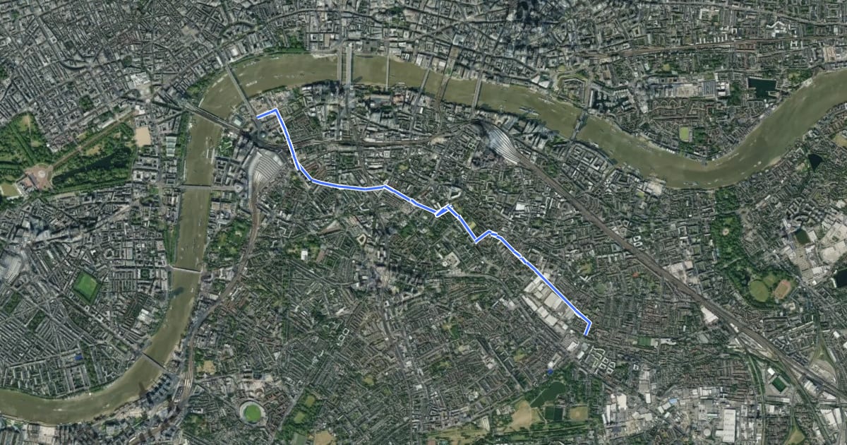 Маршрут Cycleway 10 на спутниковом снимке