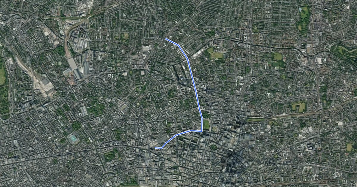 Маршрут Cycleway 11 на спутниковом снимке