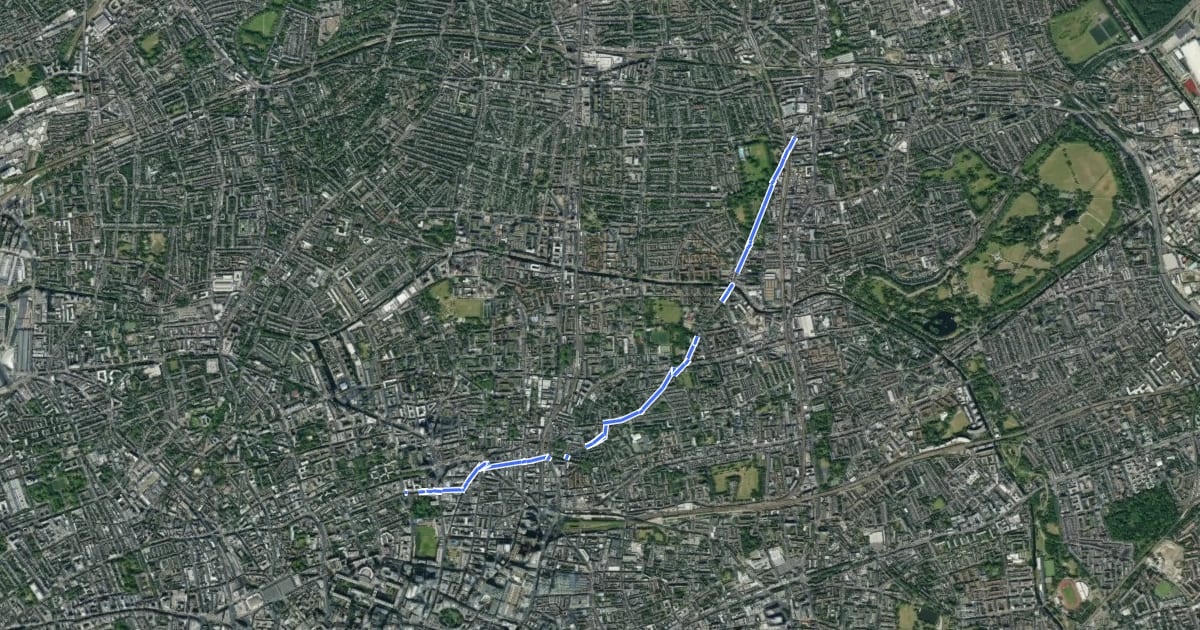 Маршрут Cycleway 13 на спутниковом снимке