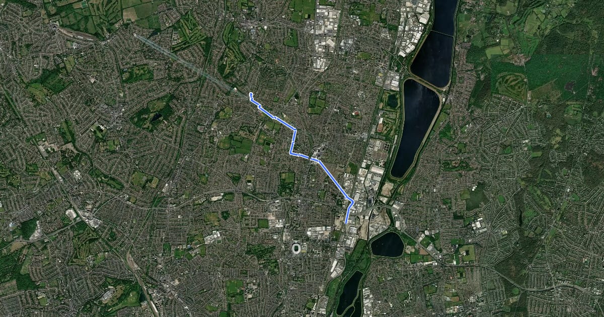 Маршрут Cycleway 21 на спутниковом снимке