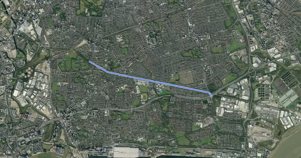 Маршрут Cycleway 22 на спутниковом снимке