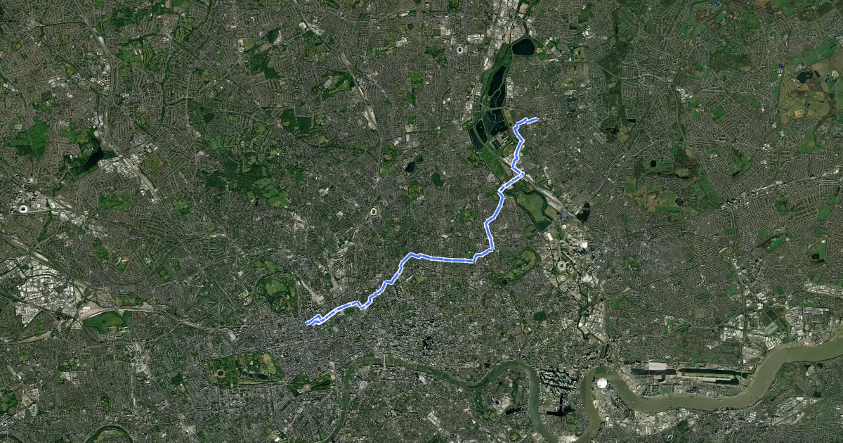 Маршрут Cycleway 27 на спутниковом снимке