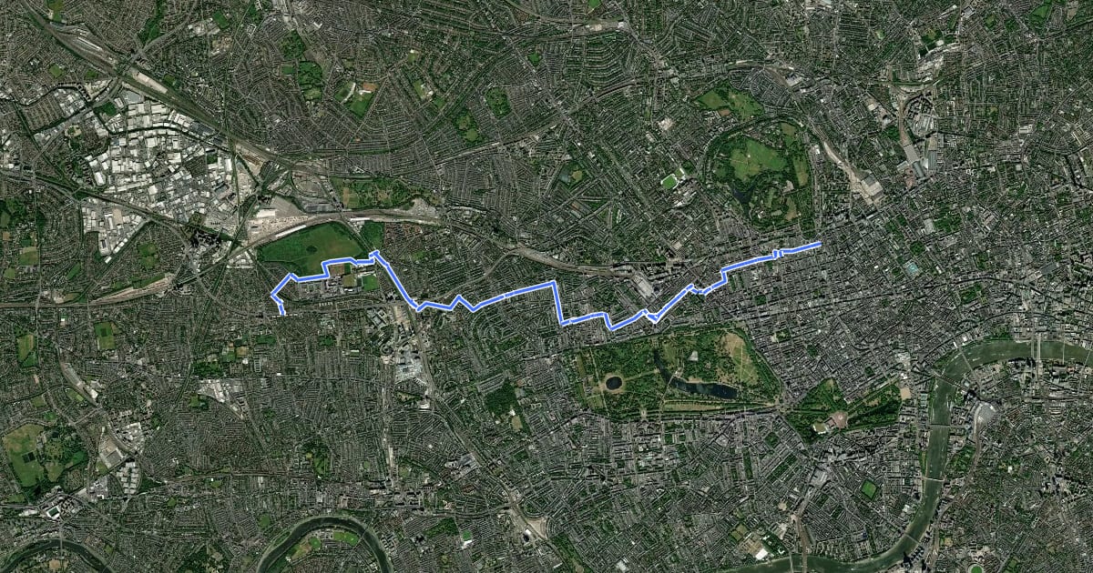 Маршрут Cycleway 27 на спутниковом снимке