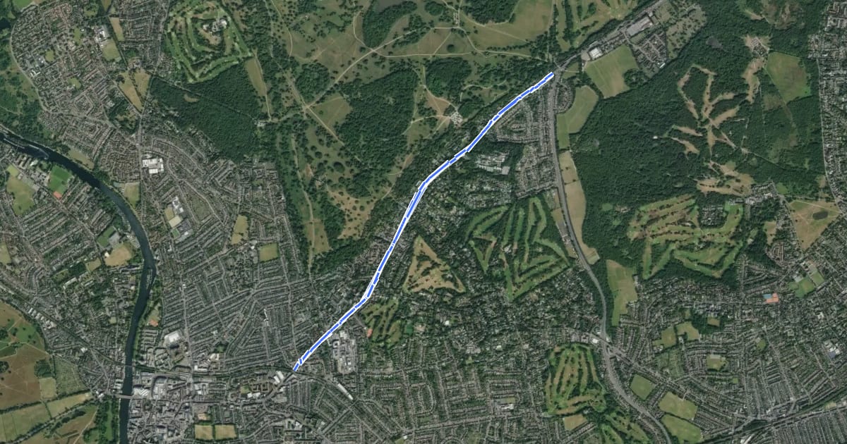 Маршрут Cycleway 30 на спутниковом снимке