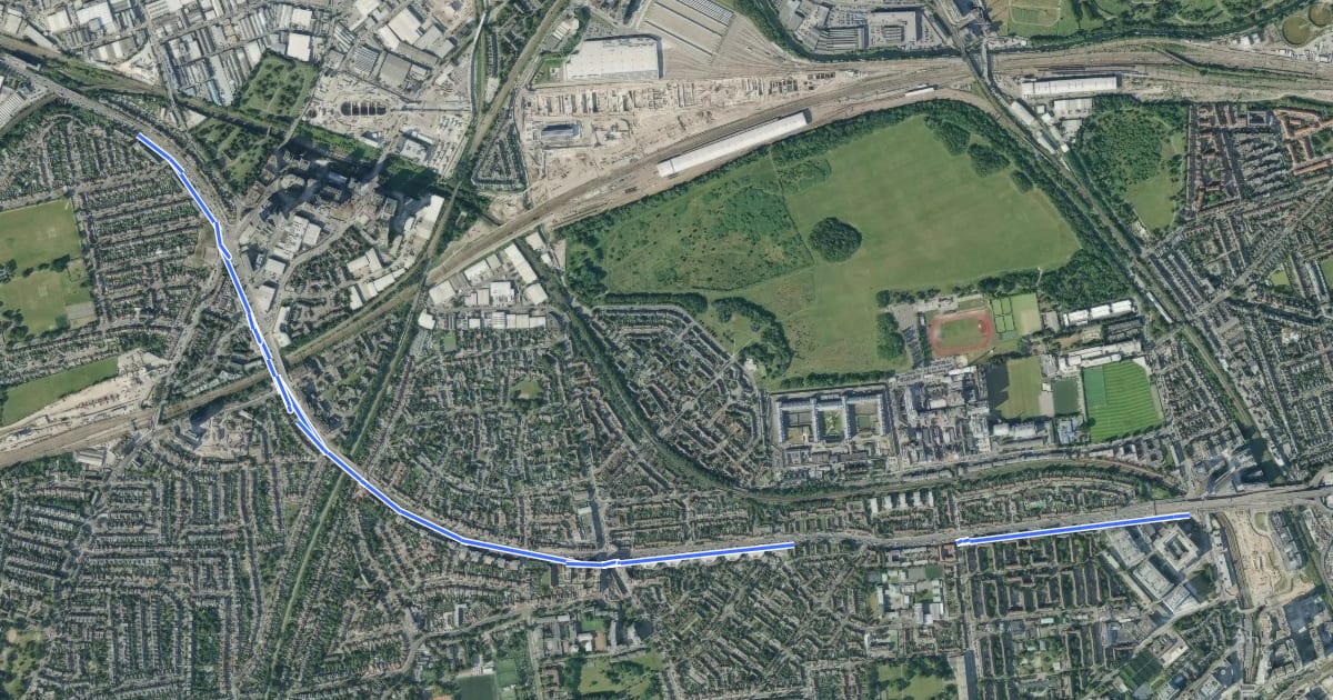 Маршрут Cycleway 34 на спутниковом снимке