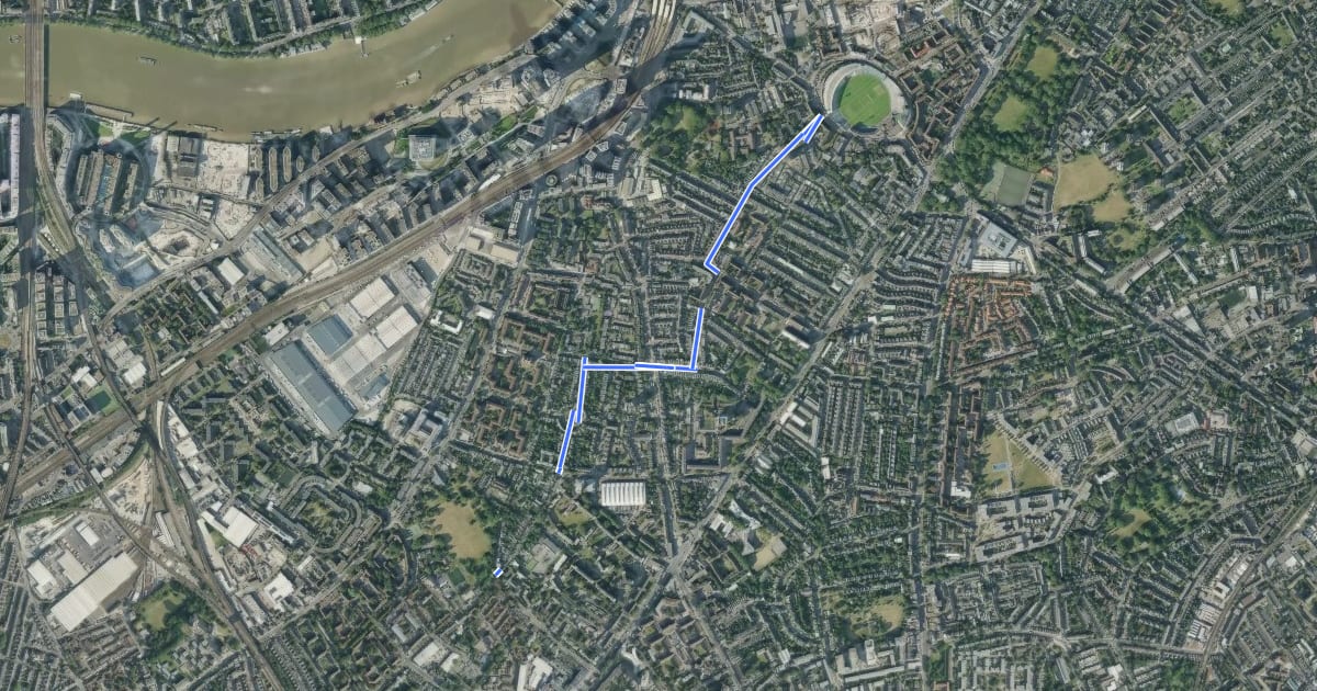 Маршрут Cycleway 5 на спутниковом снимке