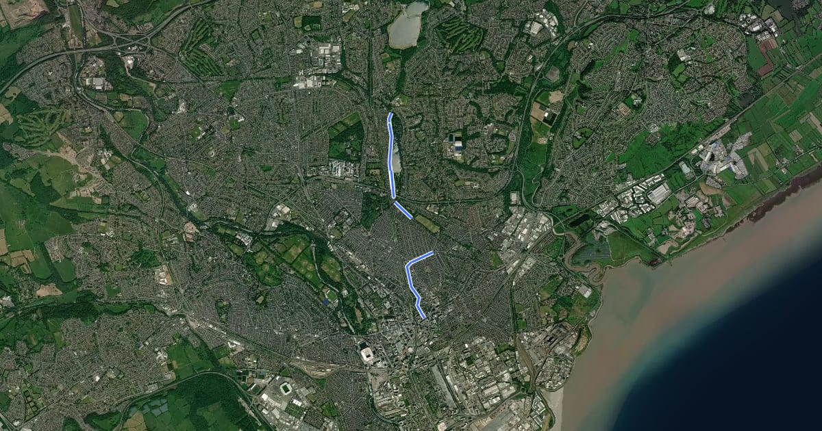 Маршрут Cycleway 6 (proposed) на спутниковом снимке