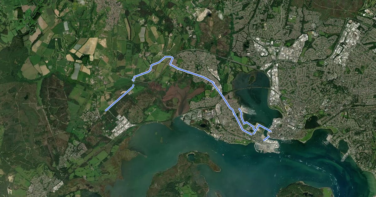 Маршрут Cycleway Poole to Wareham на спутниковом снимке