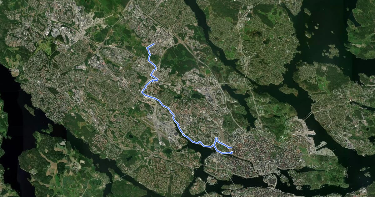 Маршрут Cykelstråk Kista - Stockholm на спутниковом снимке