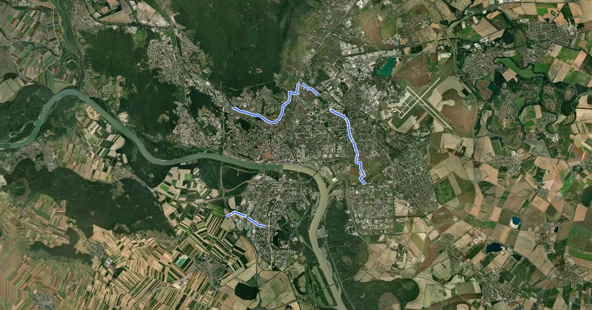 Маршрут Cyklotrasa O5 – 5. okruh (plánovaná) на спутниковом снимке