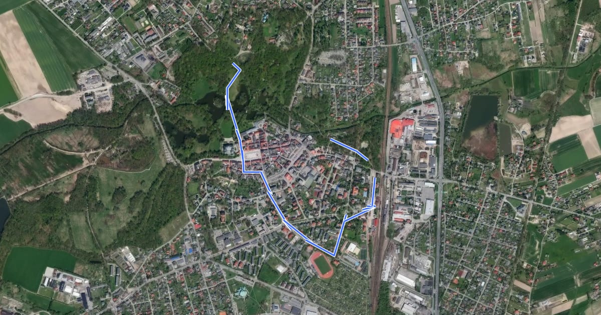 Маршрут Czarny szlak Pszczyna, skansen - Pszczyna, ul. Wodzisławska на спутниковом снимке