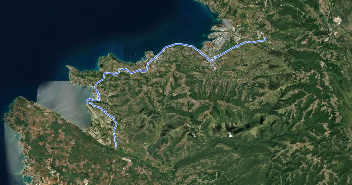 Маршрут D1: Koper -> Sečovlje на спутниковом снимке