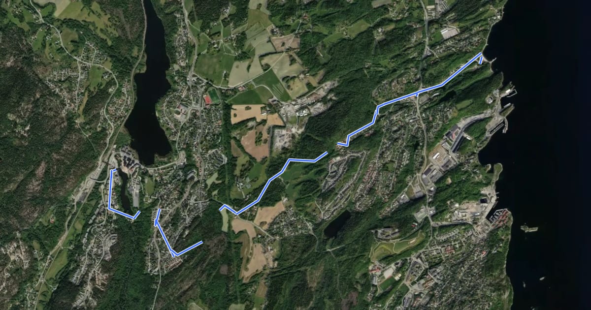 Маршрут Dalveien fra Heggedal fabrikker til Sjøstrand на спутниковом снимке