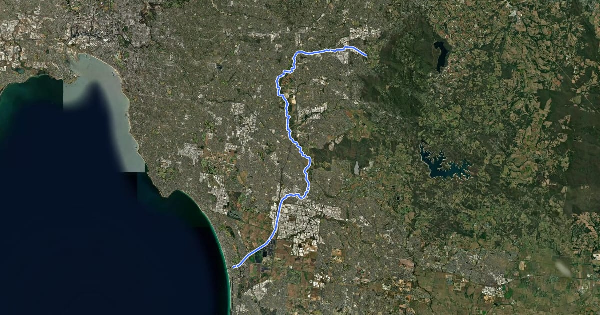 Маршрут Dandenong Creek Trail на спутниковом снимке