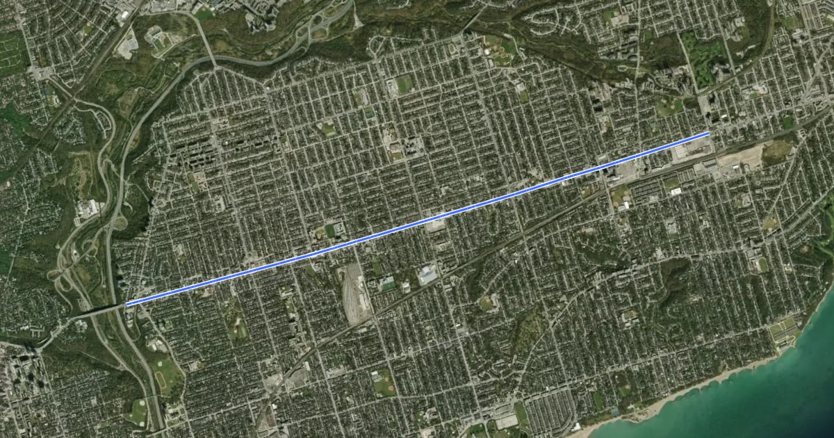 Маршрут Danforth на спутниковом снимке