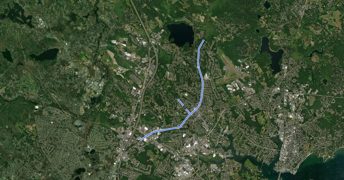 Маршрут Danvers Rail Trail на спутниковом снимке