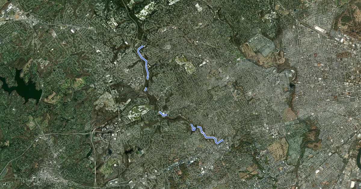 Маршрут Darby Creek Trail на спутниковом снимке