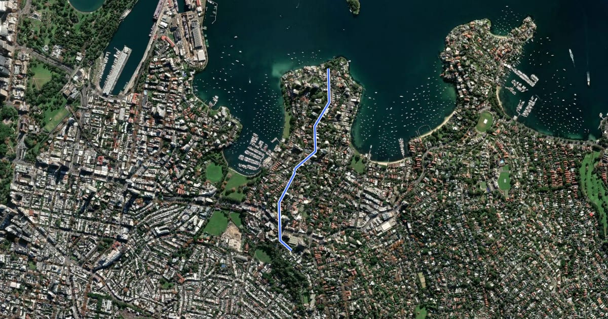 Маршрут Darling Point на спутниковом снимке