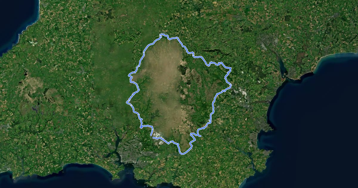 Маршрут Dartmoor Way (Cycle) на спутниковом снимке