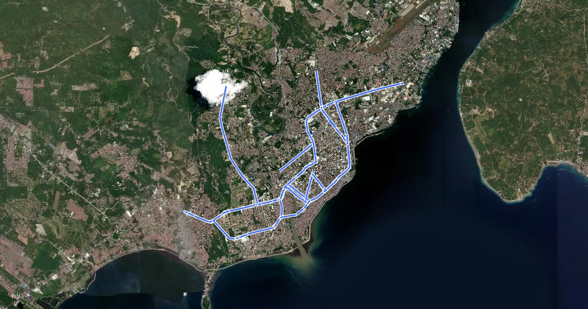 Маршрут Davao City Bicycle Lanes Project Phase 1 на спутниковом снимке