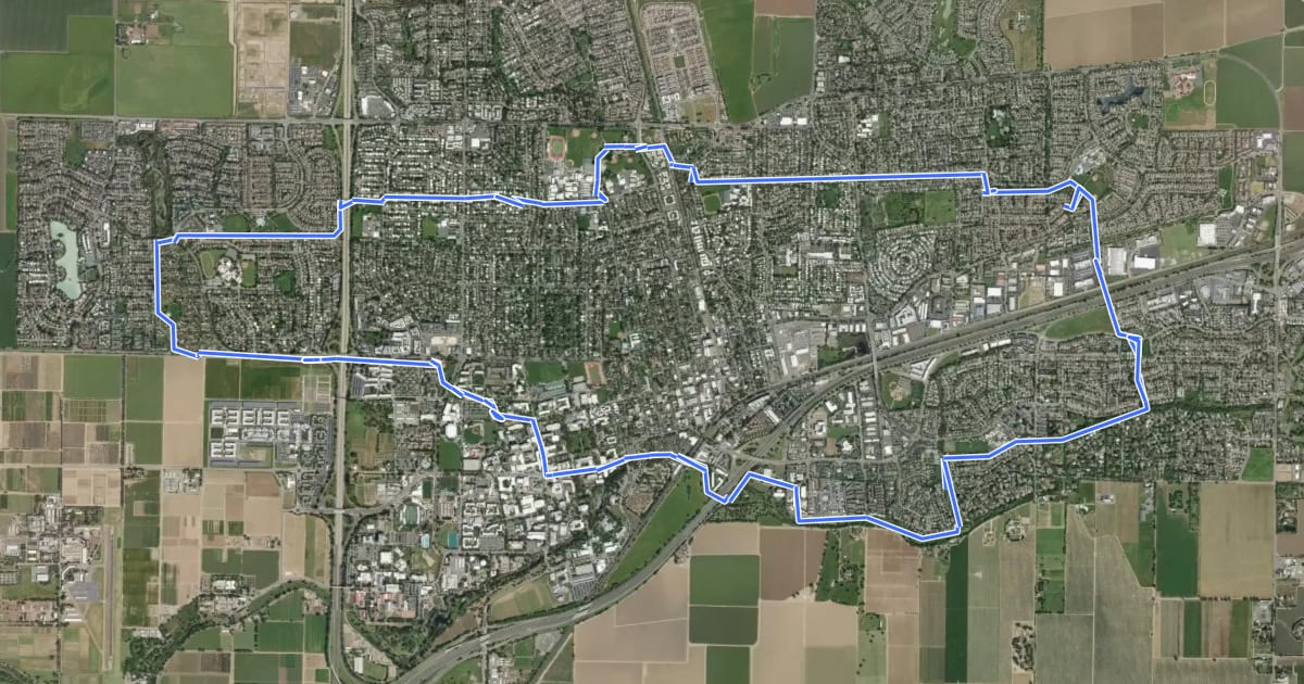 Маршрут Davis Bike Loop на спутниковом снимке