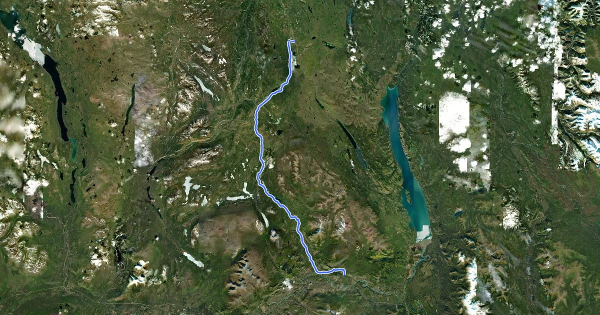 Маршрут Dawson Overland Trail на спутниковом снимке