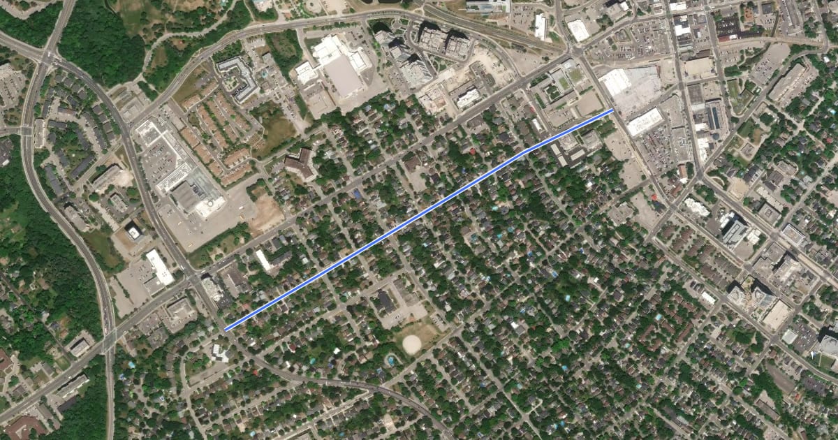 Маршрут Dawson Street Bike Route на спутниковом снимке