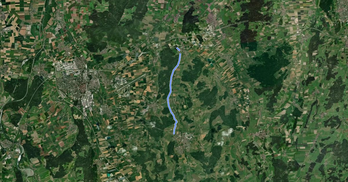 Маршрут DB-Günztal-Radweg на спутниковом снимке