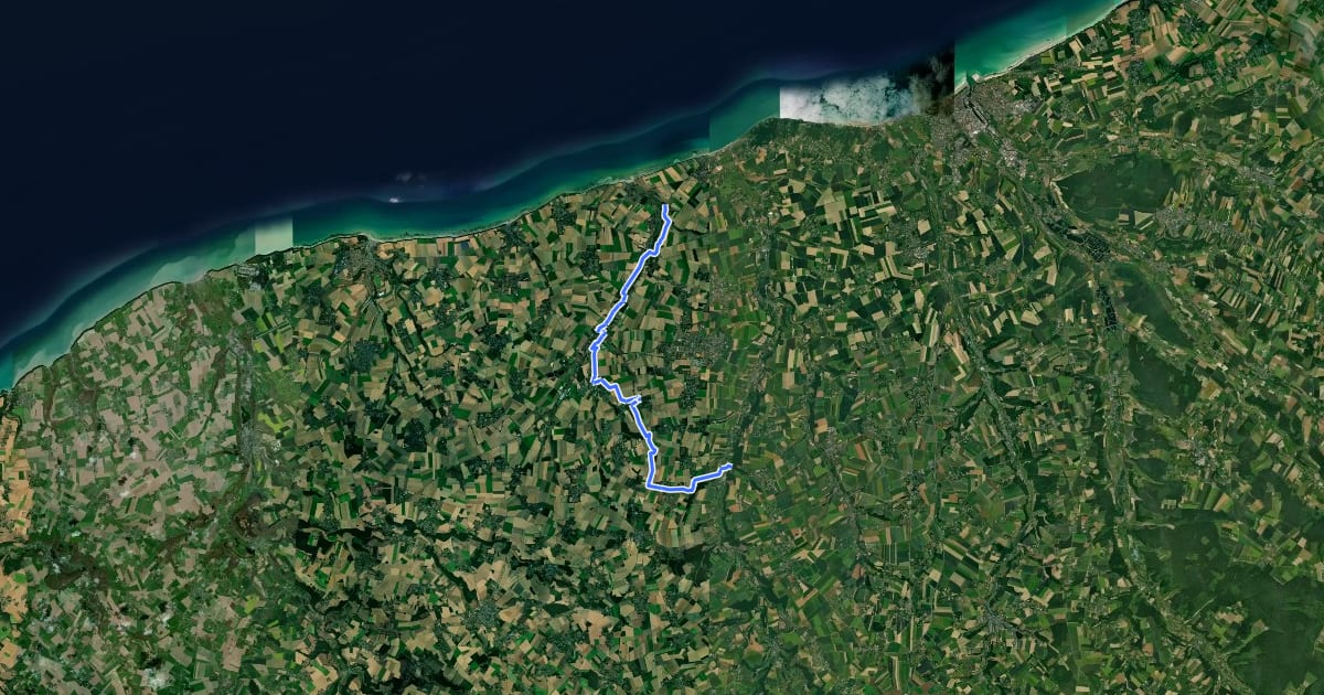 Маршрут de Biville-la-rivière à Saint-Aubin-sur-mer на спутниковом снимке