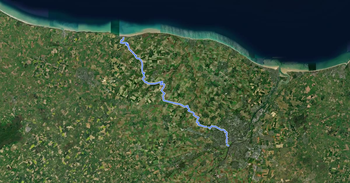 Маршрут De Caen à la Mer на спутниковом снимке