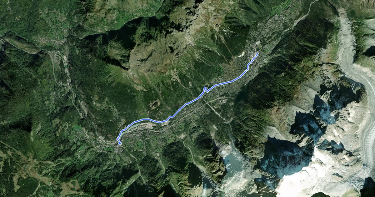 Маршрут De Chamonix aux Houches на спутниковом снимке