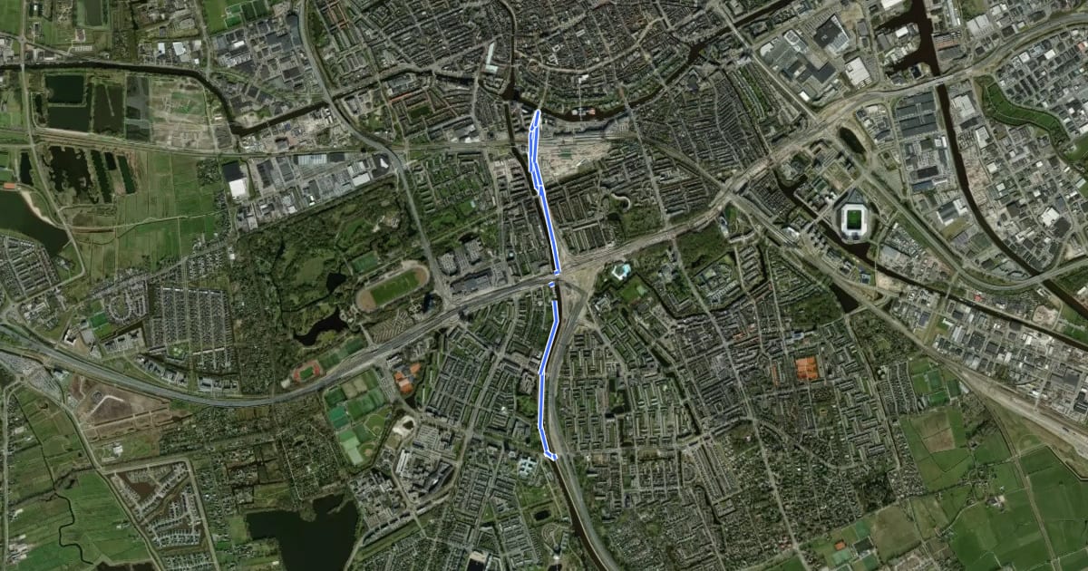 Маршрут De Groene As - Groningen (omleiding) на спутниковом снимке