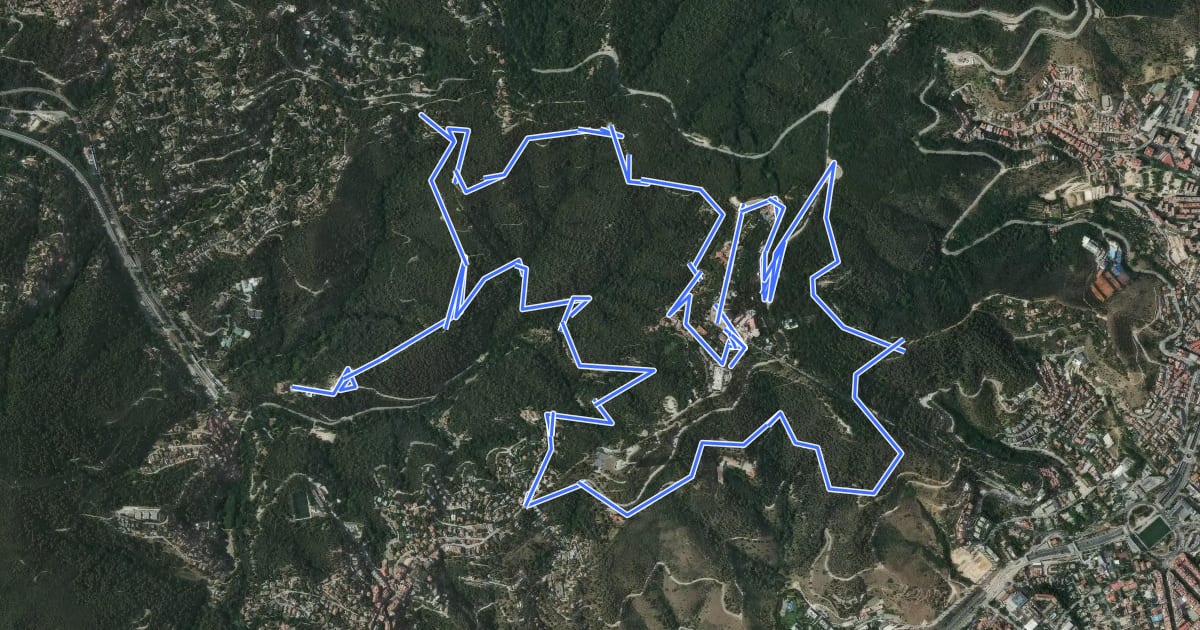 Маршрут De l'Arrabassada al Tibidabo, el Centre d'Informació del Parc, Vil·la Joana i Vallvidrera на спутниковом снимке