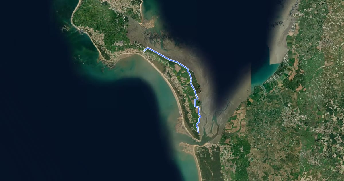Маршрут De la Guérinière au pont de Noirmoutier на спутниковом снимке