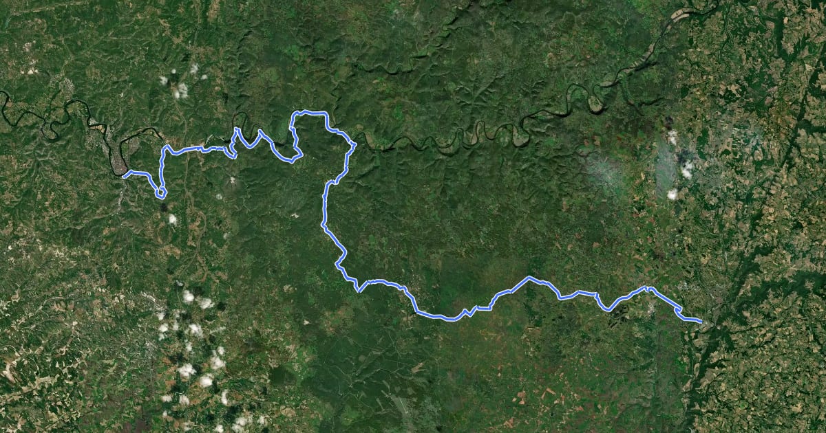 Маршрут De la Manche aux Pyrénées 18, Cahors - Villefranche-de-Rouergue на спутниковом снимке