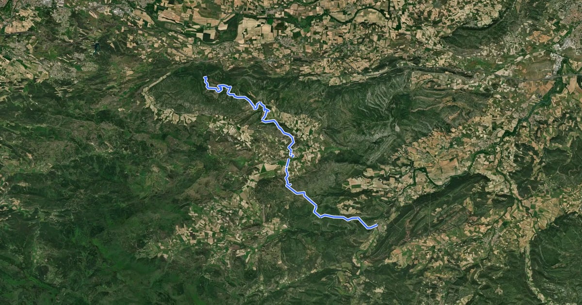 Маршрут De la Manche aux Pyrénées 23, variante Montlaur на спутниковом снимке