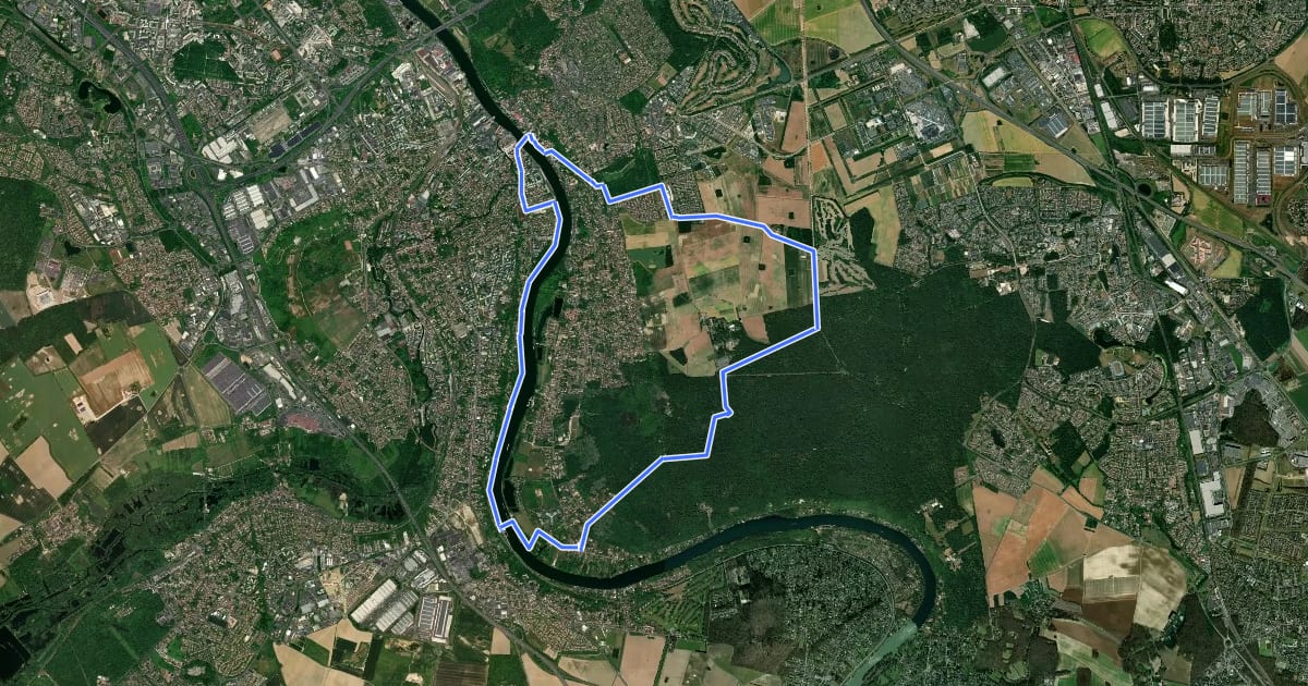 Маршрут De la Seine à la forêt de Rougeau на спутниковом снимке