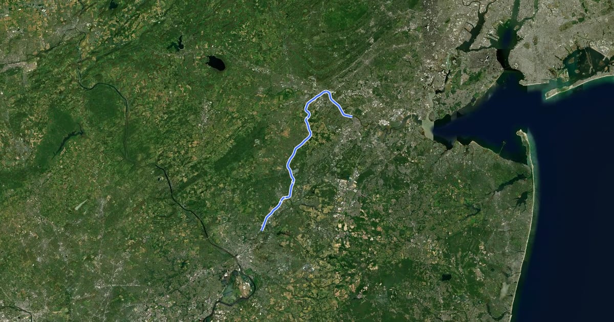 Маршрут Delaware & Raritan Canal на спутниковом снимке