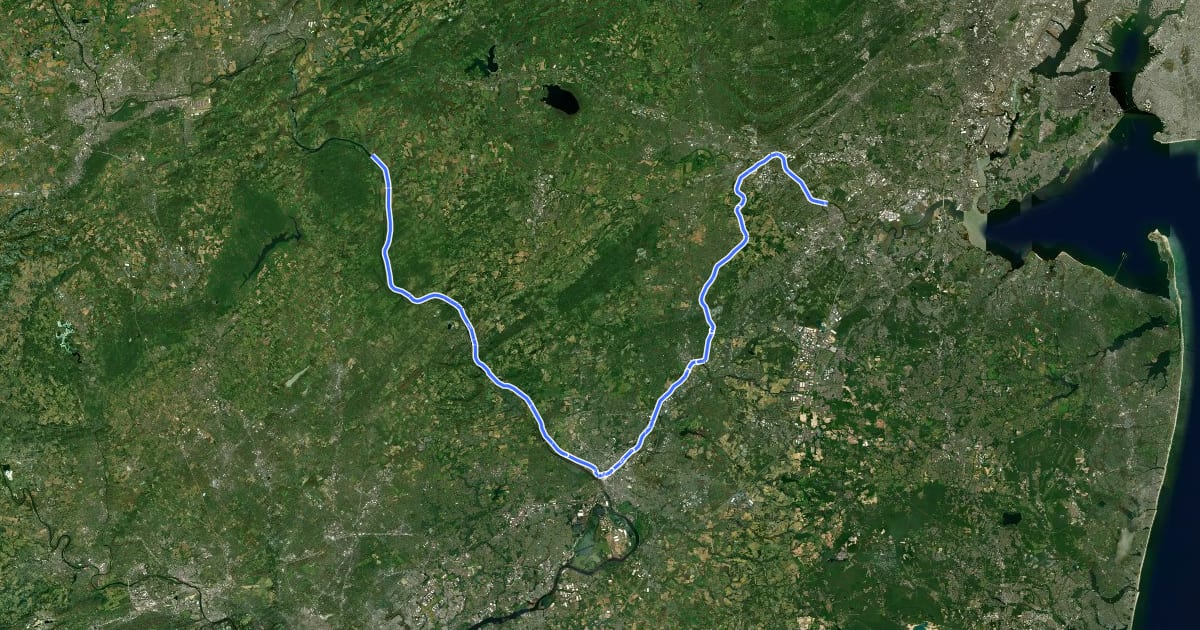 Маршрут Delaware & Raritan Canal Towpath на спутниковом снимке