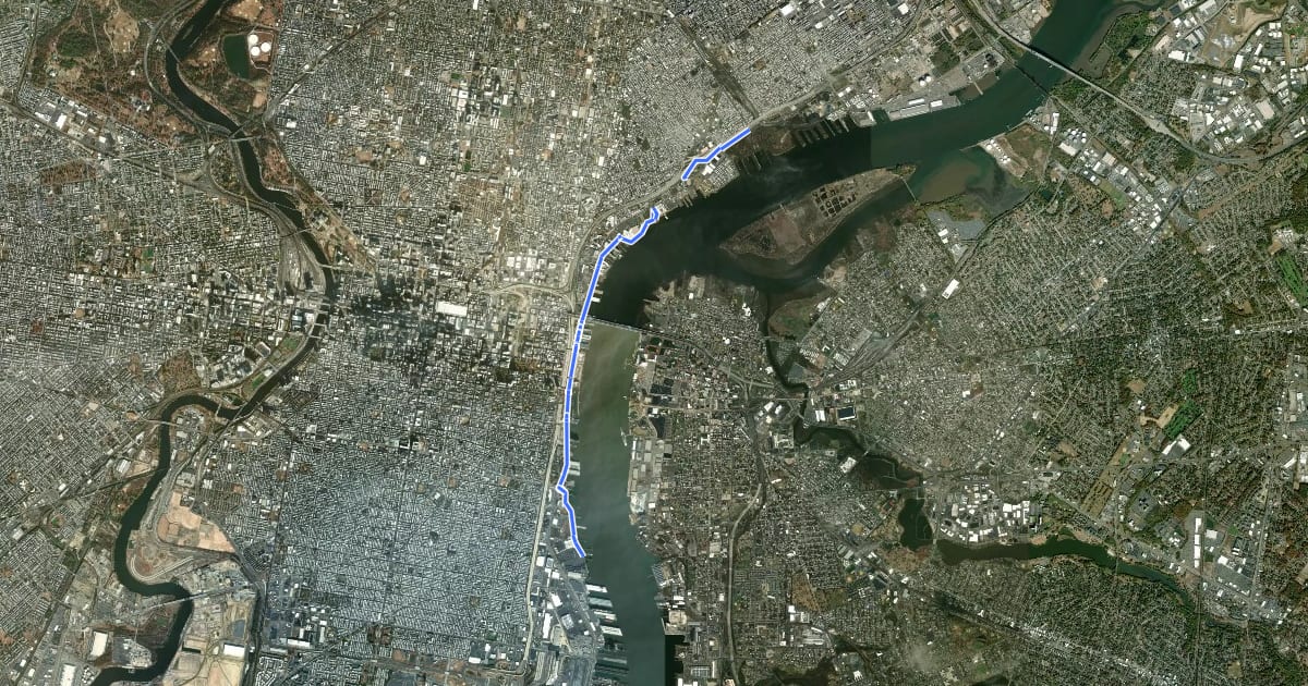 Маршрут Delaware River Trail на спутниковом снимке