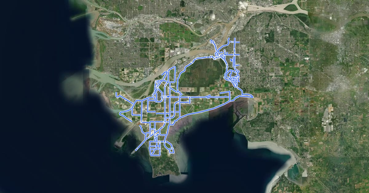 Маршрут Delta Community Routes на спутниковом снимке