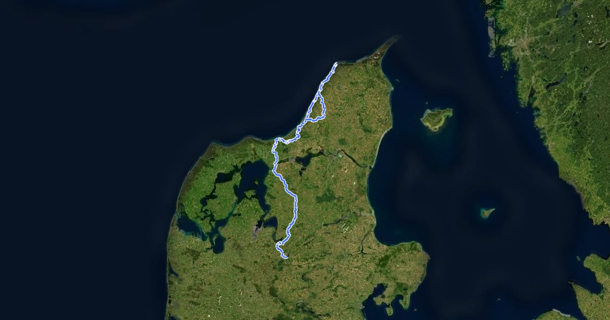 Маршрут Den danske pilgrimsrute- Nordjylland Vest на спутниковом снимке