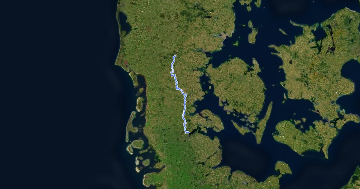 Маршрут Den danske Pilgrimsrute-Sønderjylland на спутниковом снимке