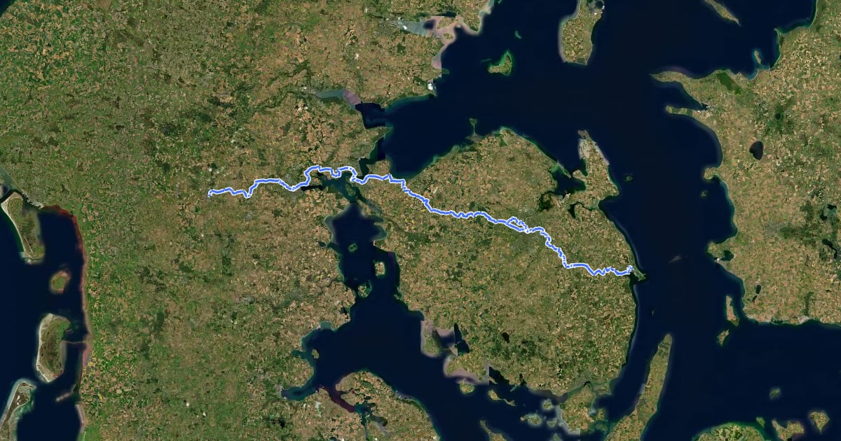 Маршрут Den danske Pilgrimsrute Øst- og Vestfyn на спутниковом снимке