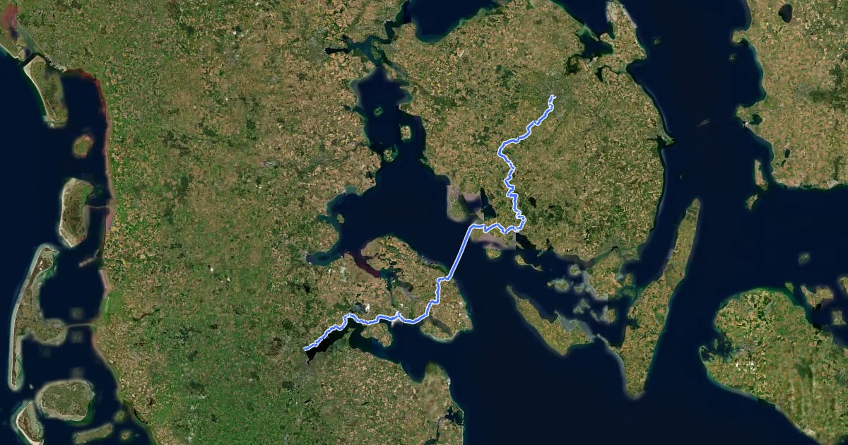 Маршрут Den danske Pilgrimsrute - Sydfyn на спутниковом снимке