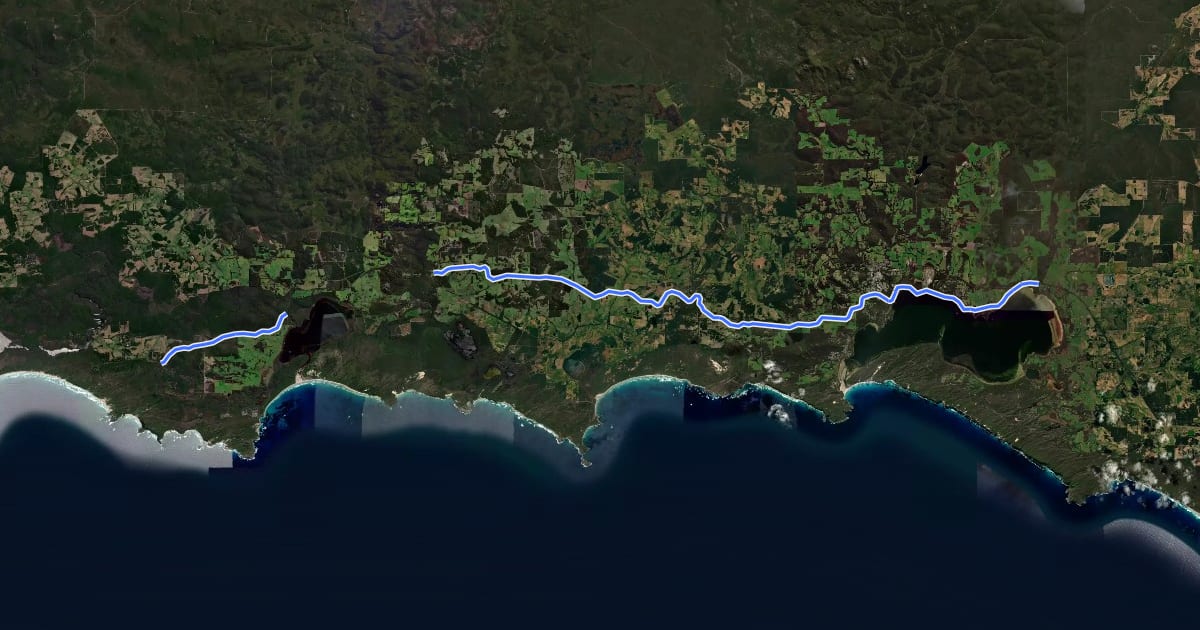 Маршрут Denmark-Nornalup Heritage Trail на спутниковом снимке