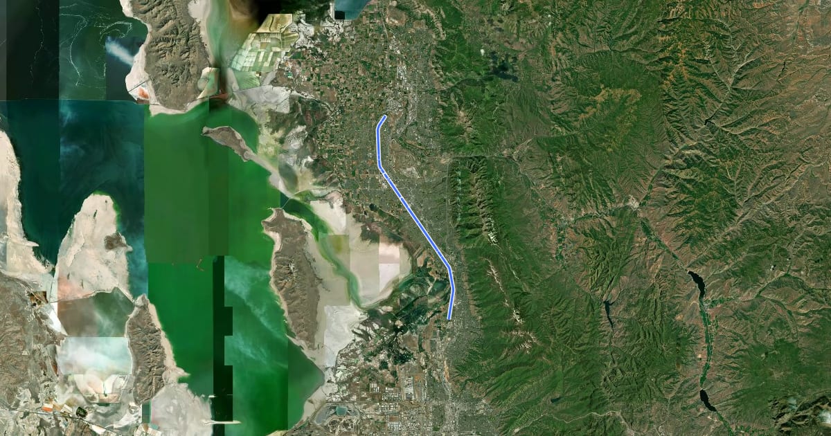 Маршрут Denver and Rio Grande Western Rail Trail на спутниковом снимке